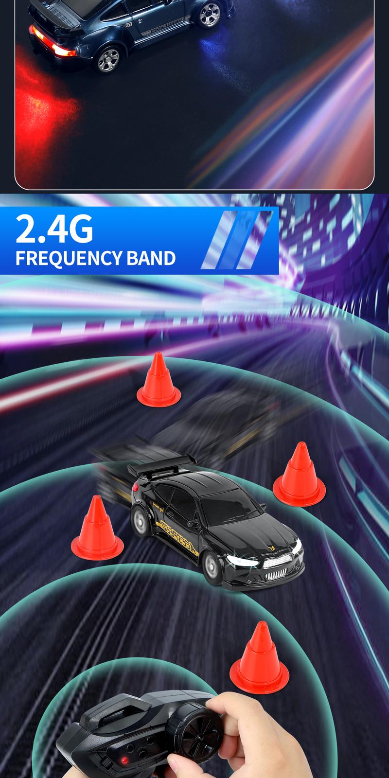 Hotfree 1/64 Mini RC Drift Car, 4WD High-Speed Full-Proportional Remote Control Sports Car with Steering Servo, LED Lights, USB Rechargeable, Desktop Entertainment Toy, Fun Birthday Christmas Gift for Kids Boys Portable Exquisite Details