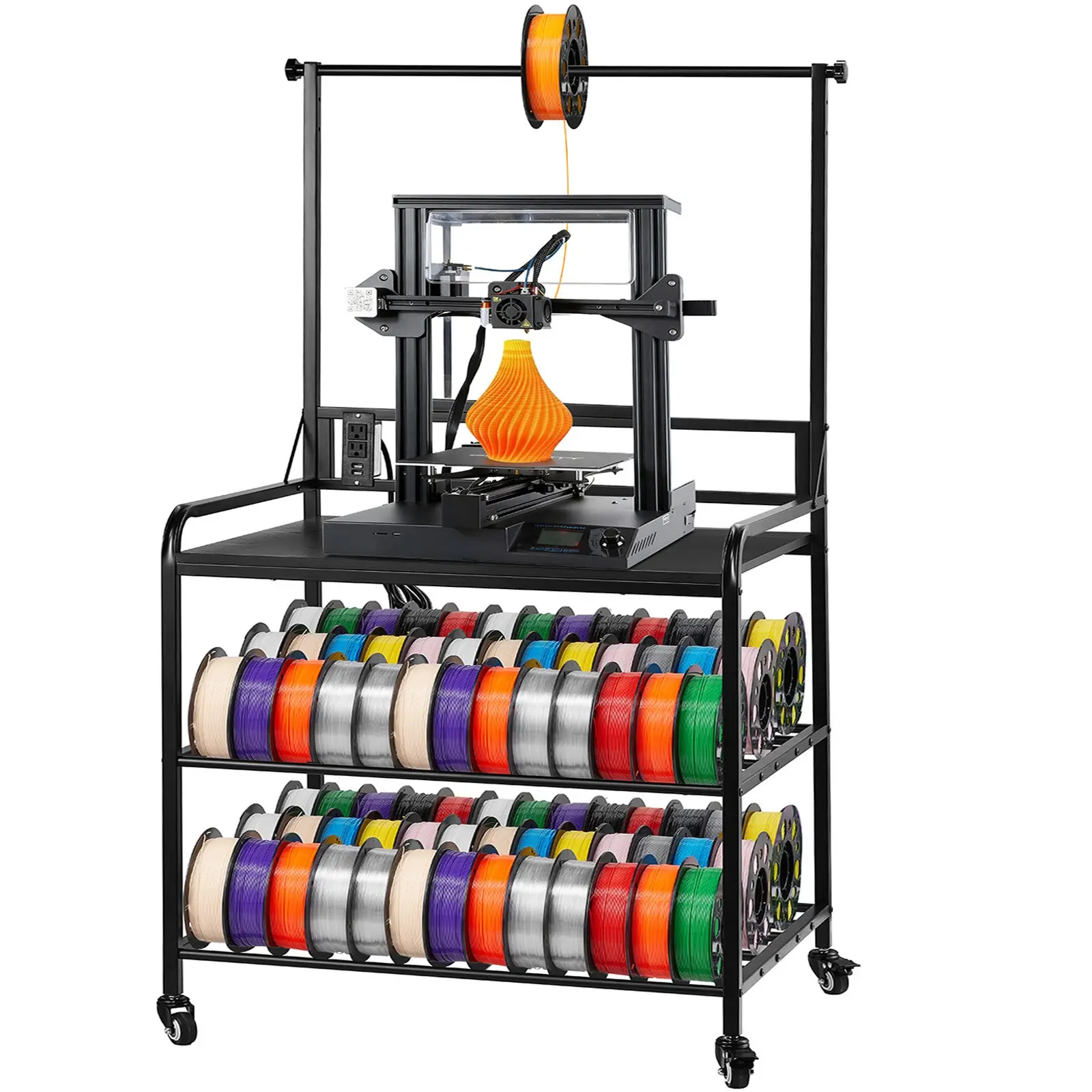 VEVOR 3D Printer Filament Storage Rack, 3 Tier Heavy Duty Storage Shelf, Rolling Filament Spool Holders Racks with Wheels, Filaments Organzied for 3D Printing Station, Office, Workshop (Shelf Only)