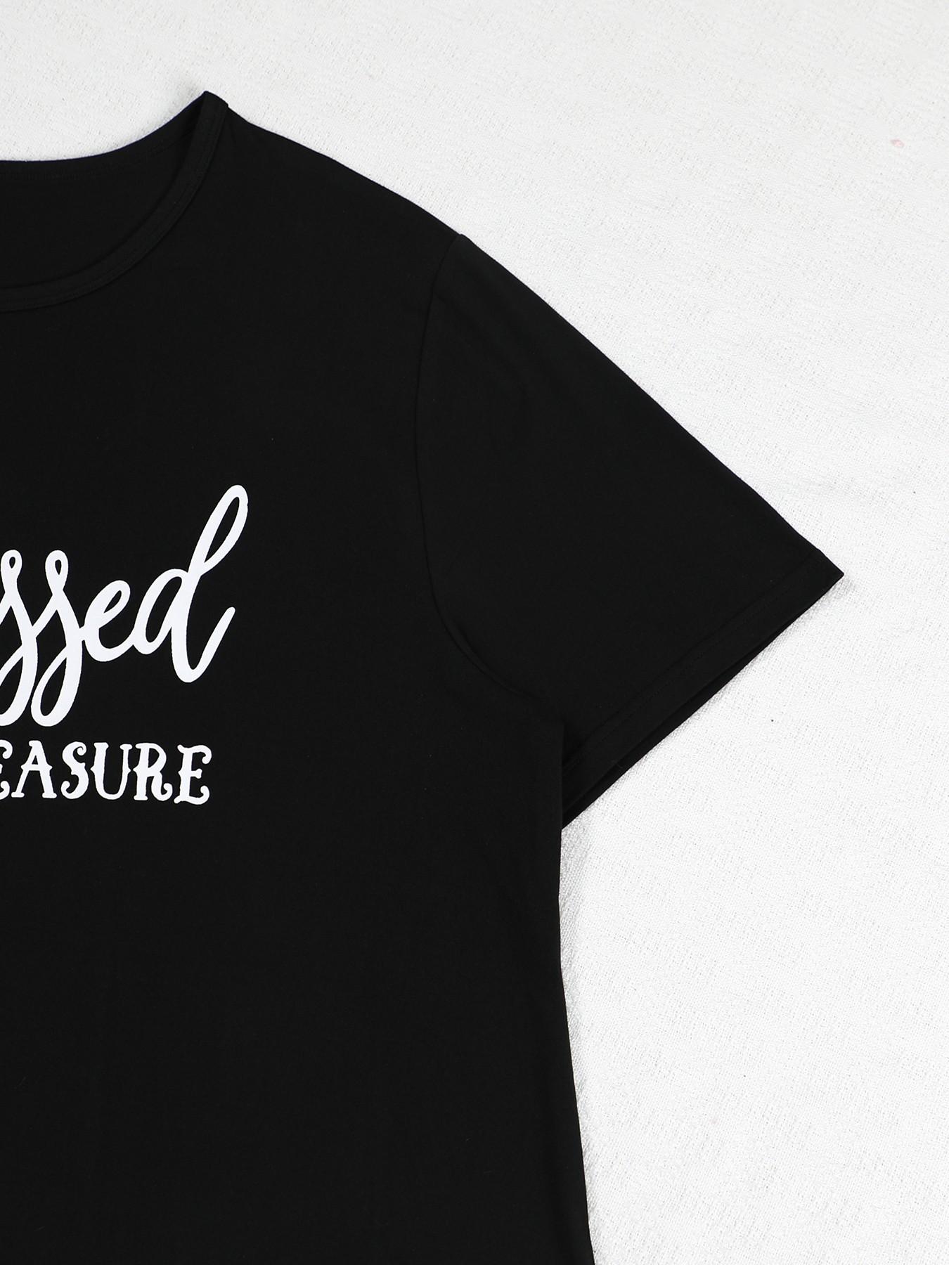 Summer Women's Sleepwear Set, Casual Round Neck Short Sleeve Letter Print Pajamas, Comfortable Home, Elegant Bike Pants