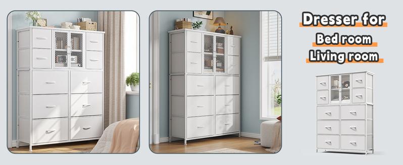 Raybee  Dresser for Bedroom with Mesh Door, with 10 Fabric Drawer ,Metal Frame,Wood Top,for Closet,Entryway,Living Room