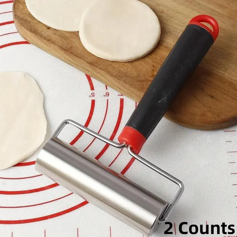 Stainless Steel Rolling Pin, 2 Counts T Shaped Pizza Roller, Dough Baker Roller, Baking Tools, Kitchen Gadgets, Home Kitchen Item