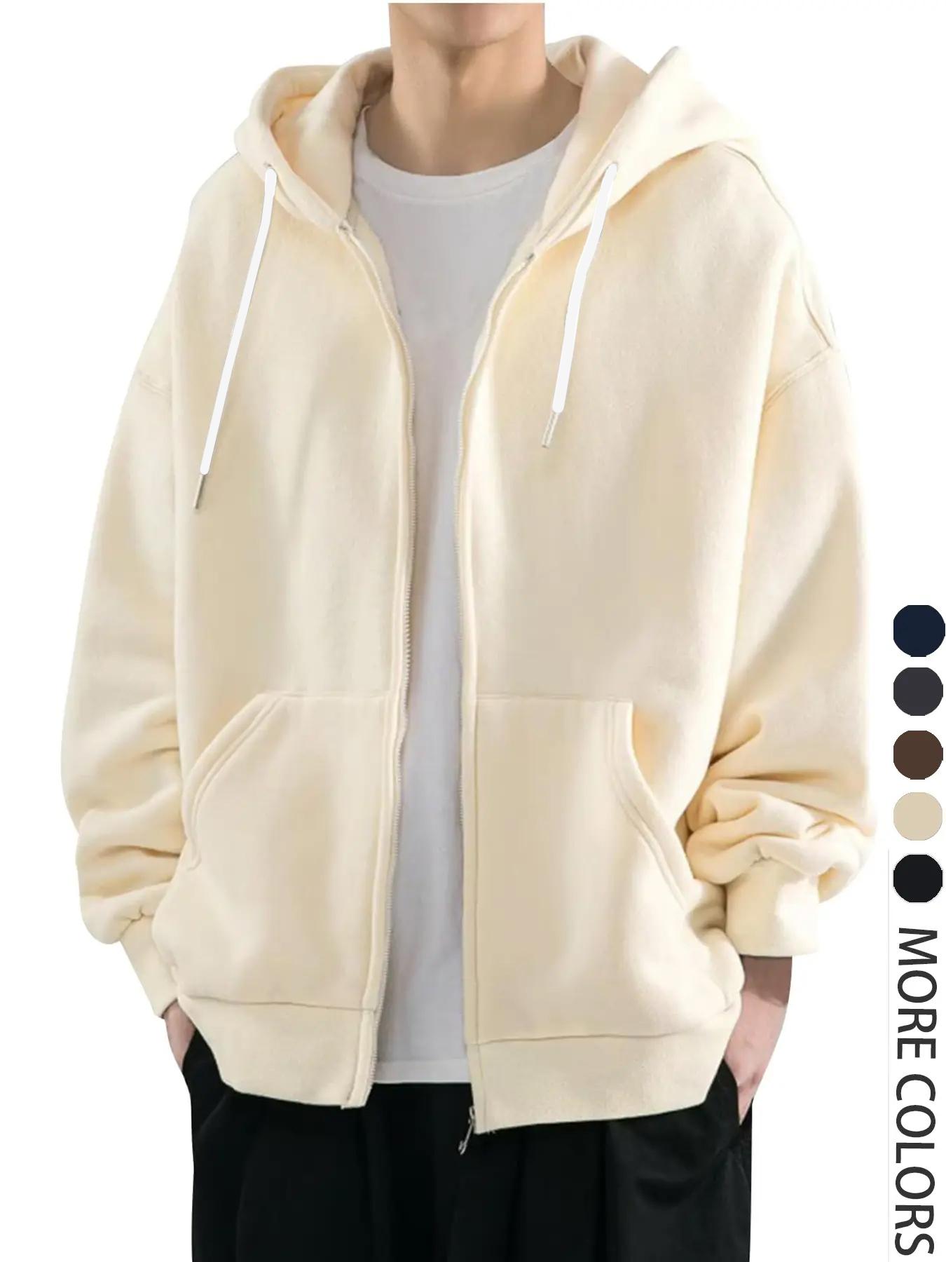 Men's Fall Winter Hooded Sweatshirt, Long Sleeve, Solid Color, Casual Sporty Style, Soft Fabric, Streetwear Fashion