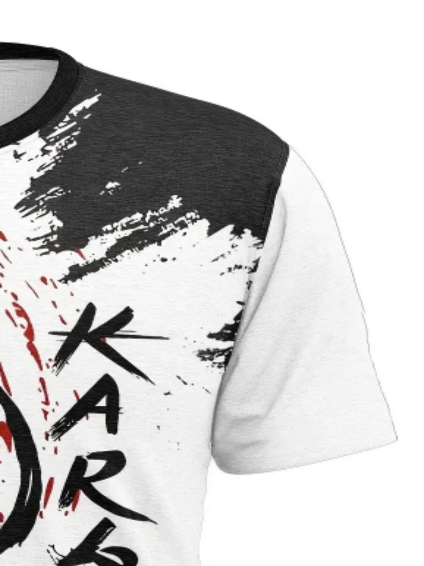 Men's Karate Warrior Print T-Shirt, Japanese Ukiyo-E Style Top, Casual Short Sleeve Streetwear, Martial Arts Theme Summer Shirt