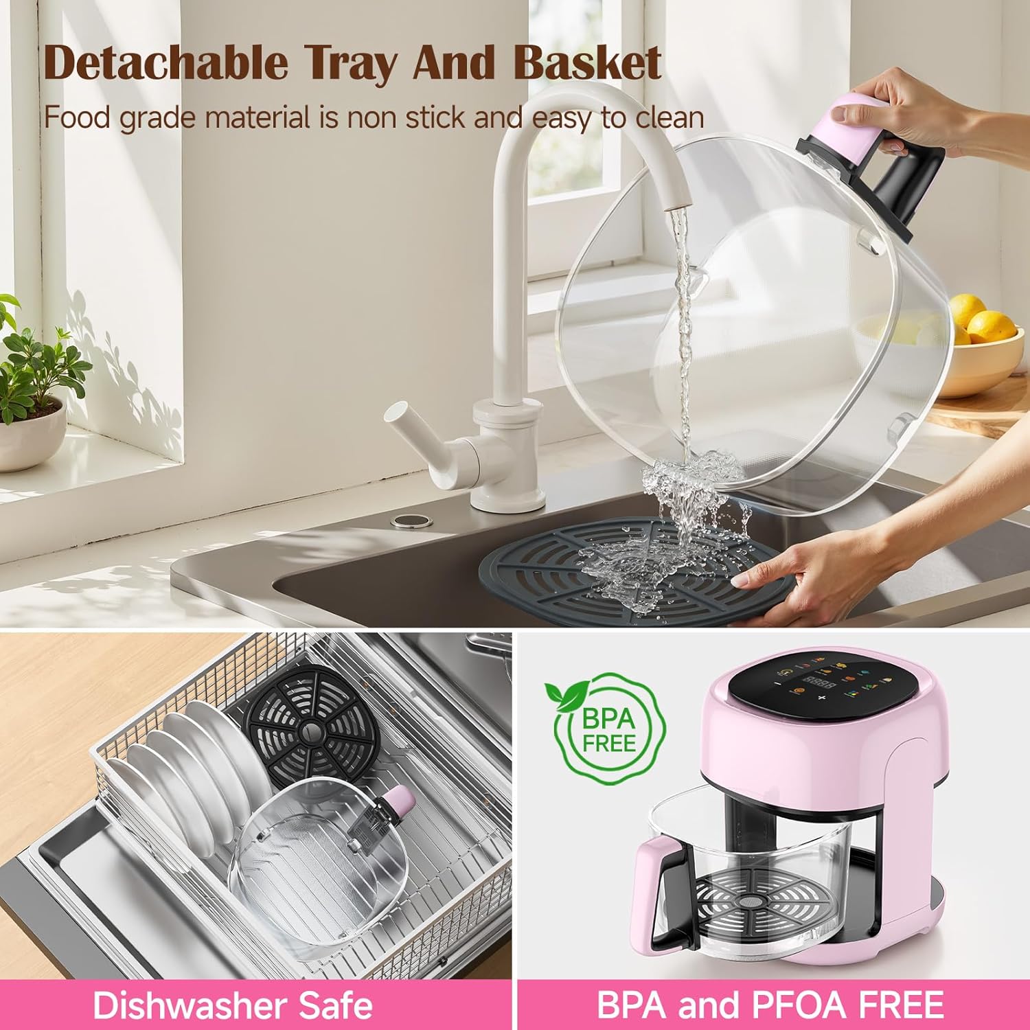 Compact Space Saving 5QT Glass Air Fryer with View Window 8-in-1 Touch Control Dishwasher Safe Basket