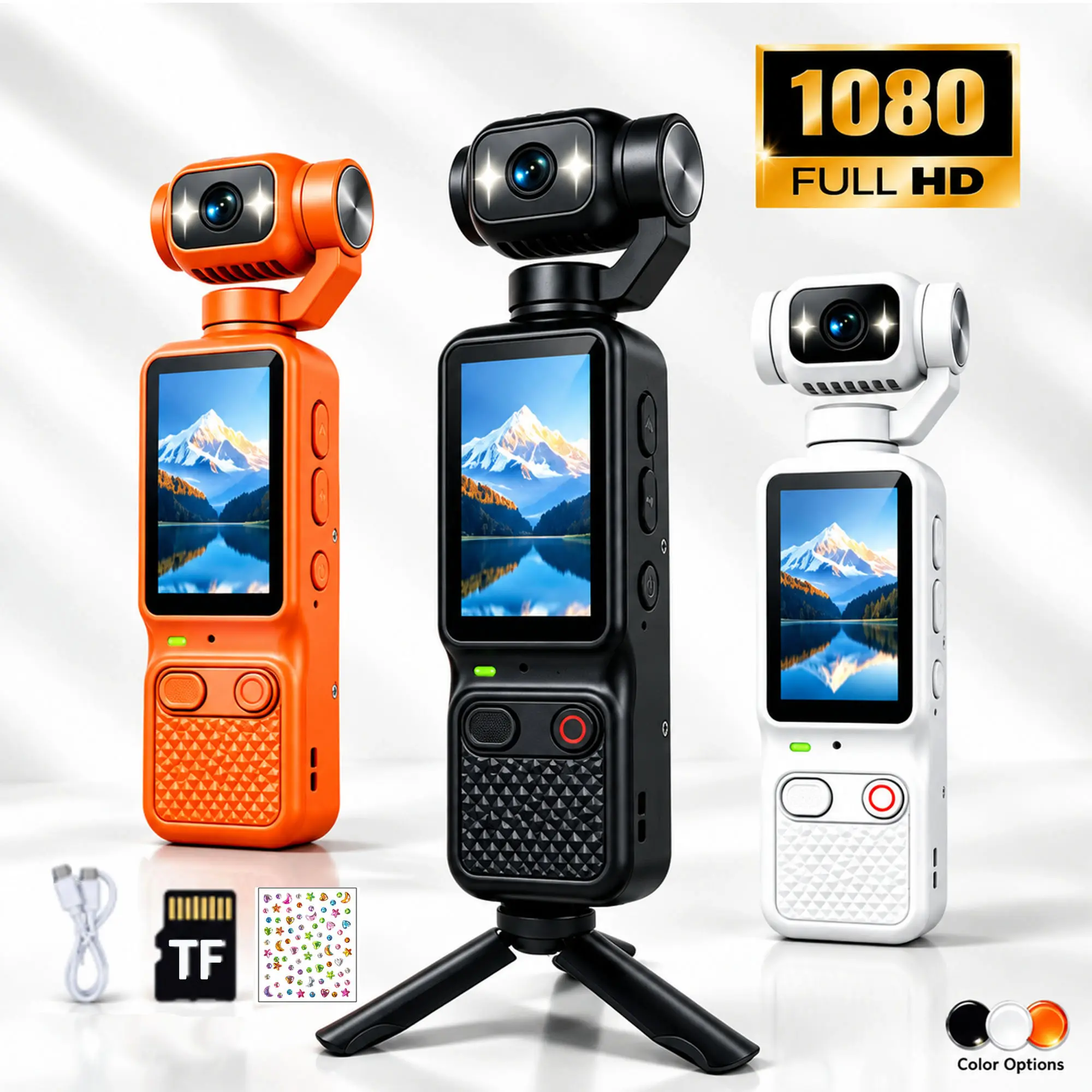 Pocket Vlogging Camera with 180° Rotating Lens, 1080P HD Video, 10MP Photo, 1.97" Touch Screen, Multiple Shooting Modes, Up To 4H Shooting Time, TF Card & Mini Tripod for Vlogging