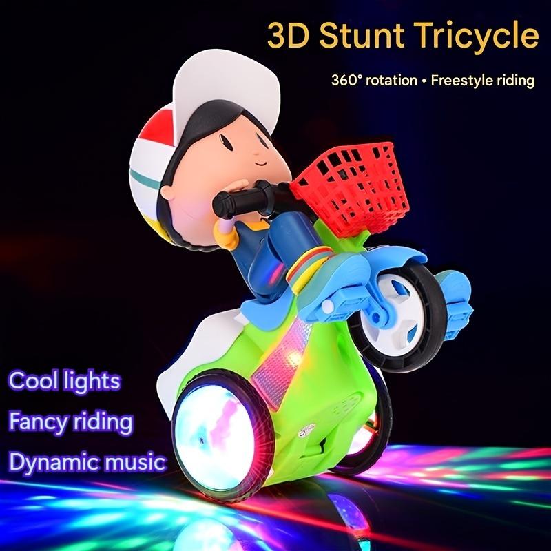 Creative Stunt Tricycle Toy for Boys and Girls with Led Lights ,Toddler Electric Tricycle Toy Motorcycle with 360° Rotationand Multi-Function Design Toddler Ride-on Toy Without Battery