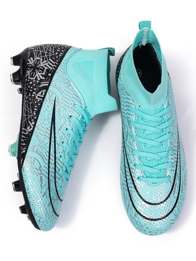 Men's All Over Print Sports Football Shoes, Lace Up Soccer Shoes, Football Cleats, Outdoor Sports Shoes for Men, Professional Training Shoes, Football Field Boots