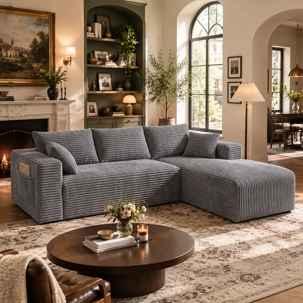 Modern Modular L-Shaped Recliner Sectional Upholstered Sofa - Sturdy Upgraded Independent Pocket Spring Base, Soft Corduroy Fabric, Layered Memory Sponge Padding, Deep Seat Living Room Couch, No Assembly Needed Modern Sofas,Living room combo sofa