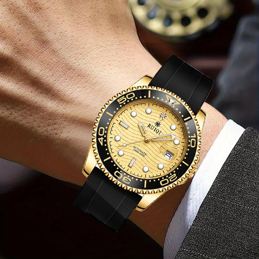 RUIQI Rotatable Dial Luminous Pointer Scale Mechanical Watch Men's Sports and Casual Watches