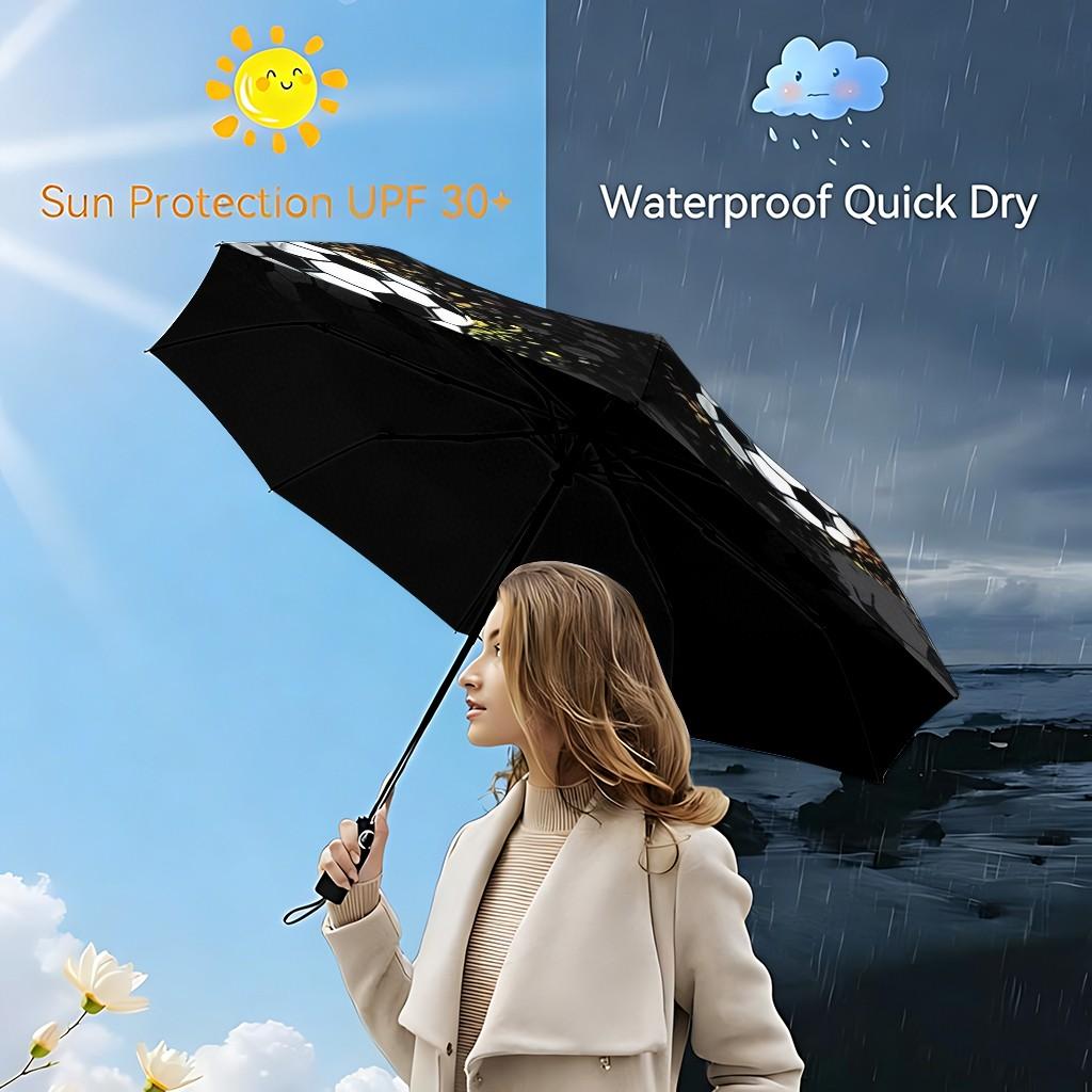 Football Field Pattern Umbrella, Automatic Folding, Sun Protection, Durable 8-Rib, Outdoor Use, Great Gift, World Cup Umbrella