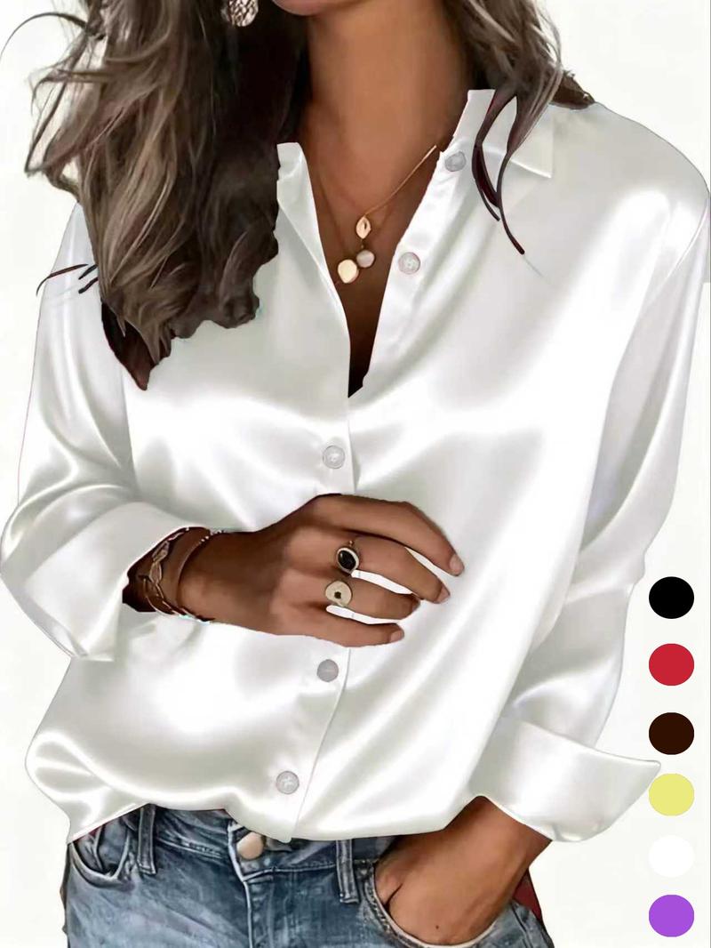 New Women's Clothing for All Seasons: Fashionable Light-Sensitive Satin, Casual and Versatile Button-Down Shirt Blouse