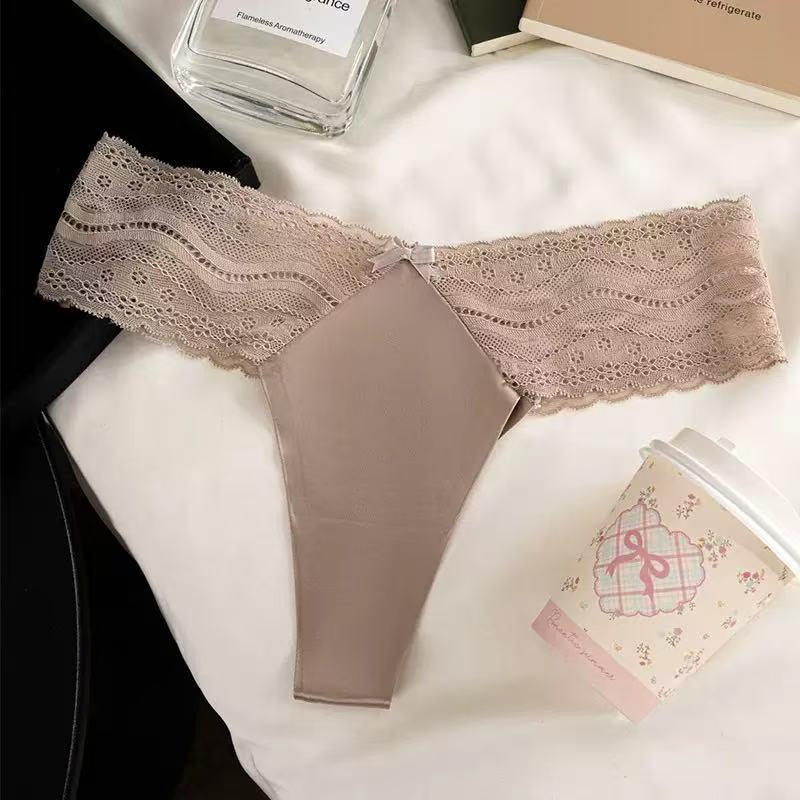 Ladies Lace Thong - 7 Pack Low Rise Thong - Lace Panties Pure Cotton Ladies Lingerie Sexy No Show Soft Invisible Seamless Bikini Panties
