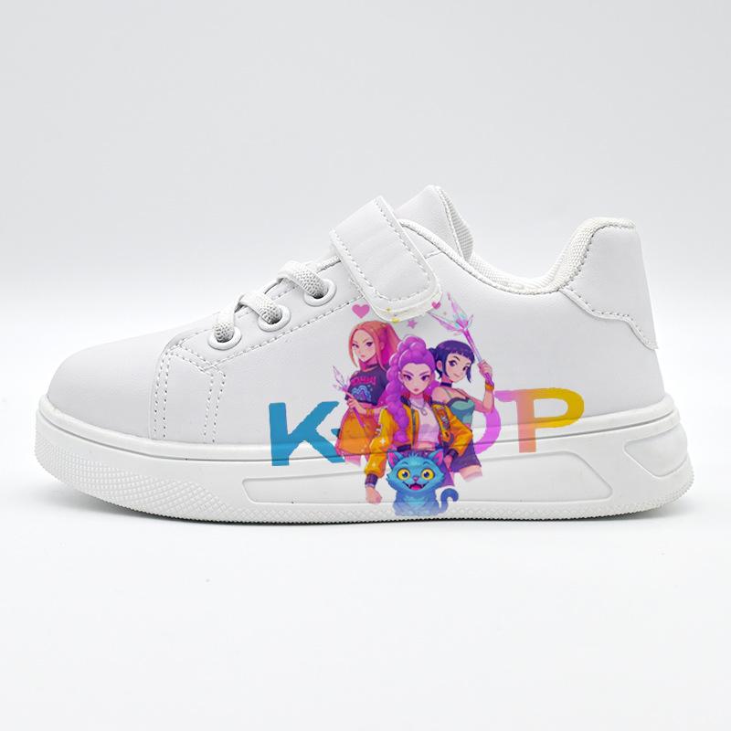 Girls' Cartoon Print Polyester Velcro Sneakers - Gradient Pink-White Low-Top Outdoors Casual Skate Shoes, Lightweight Non-Slip Children's Daily Sports Footwear
