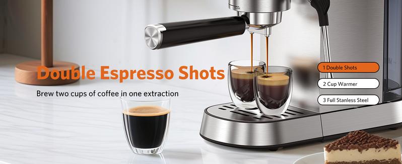 COWSAR 20 Bar Espresso Machine, Professional Espresso Maker with Milk Frother Steam Wand, Compact Stainless Steel Coffee Machine with 40.5oz Removable Water Tank for Cappuccino, Latte