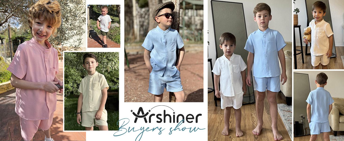 Cute Girls Children Apparel Arshiner Toddler Boys 2 Piece Set Short Sleeve Button Down Shirt and Shorts Vacation Texture Outfits with Pocket 2-13 Years