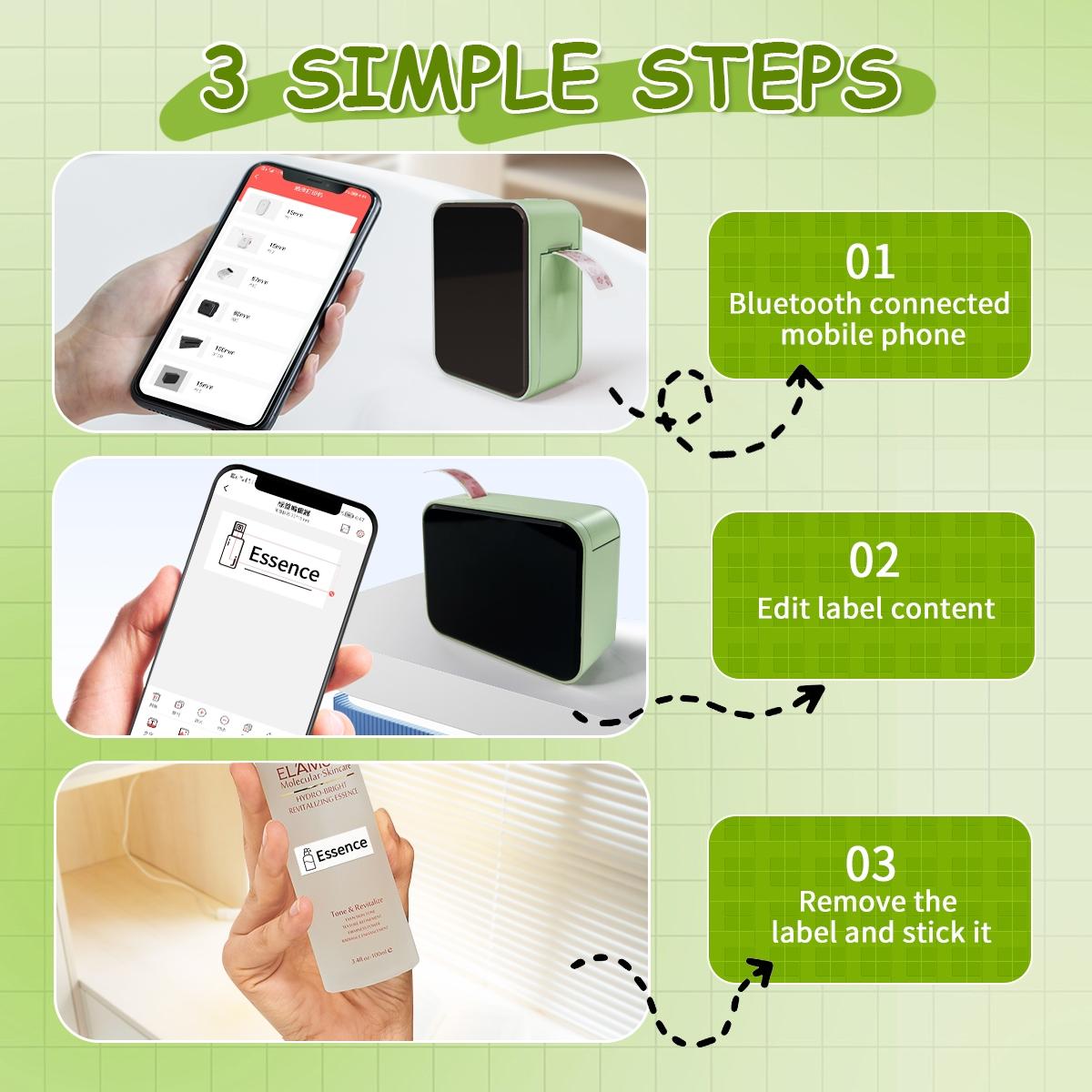 Portable Label Printer with Waterproof Self-Adhesive Labels (12mm X 40mm), Bluetooth-compatible Compatible with iOS & Android