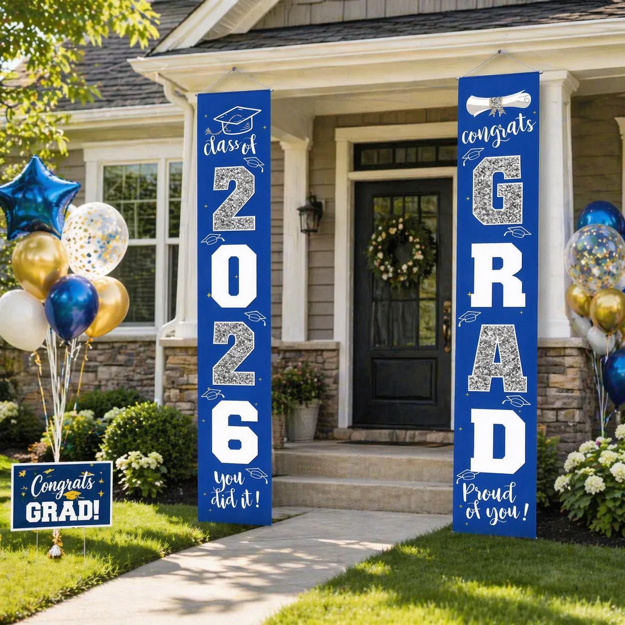 SummerVibes 70.87 x 11.81 Inch Graduation Decorations 2026, Class of 2026 Congrats Grad Banner, Blue & Silver Porch Sign, Graduation Party Supplies, Easy Setup Decor Must-Have, Graduation Celebration Gift Idea