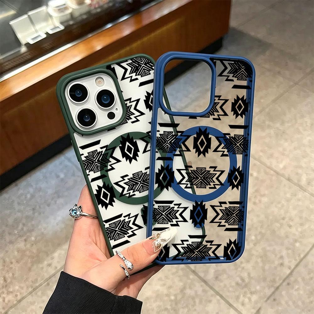 Southwestern Aztec Phone Case for iPhone 17 16 15 14 13 12 11 Pro Max, Black and White Tribal Pattern Protective Cover, Western Style Gift for Men Women