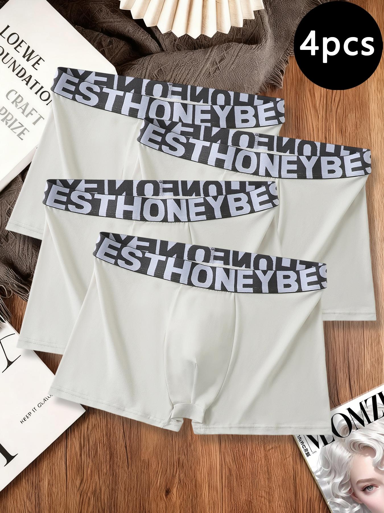 4Pcs Men's Summer Light Color Long Boxer Briefs, Cool Breathable Ice Silk Underwear