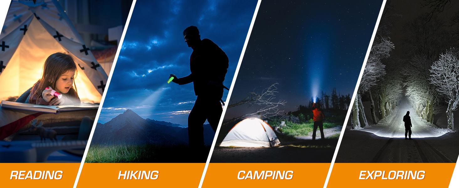 #SpringGlowUp EverBrite Mini Flashlights, Glow in Dark Flashlights, Aluminum LED Flashlights Party Favors Assorted Colors for Camping, Hiking, Indoor, AAA Batteries Included