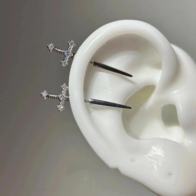 1 Pcs Excalibur Demon Sword Ear Studs, Surgical Steel Wing Helix Conch Ear Piercing Jewelry, Anti-allergic Cartilage Earring