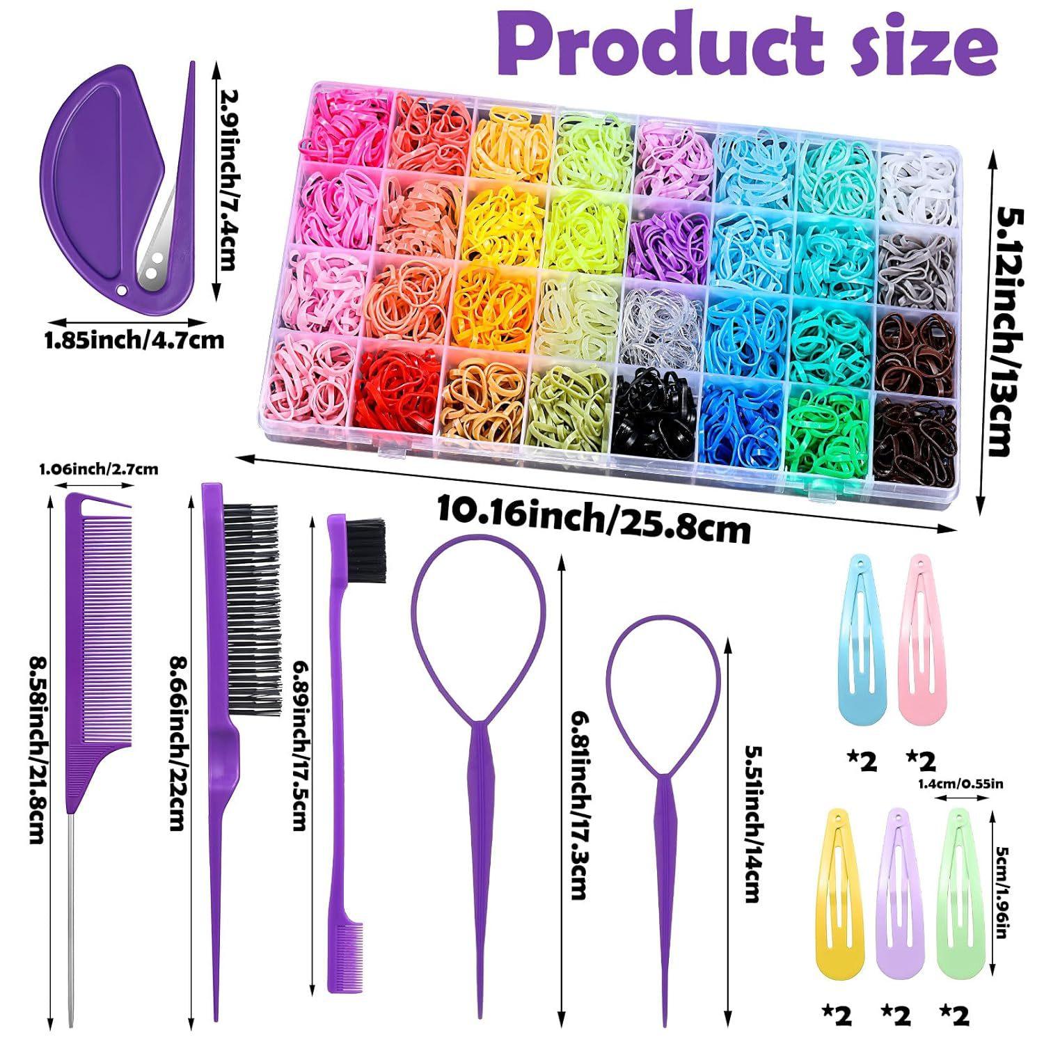 32-24 Color Mini Hair Bands and Hair Ties for Girls, Hair Accessories, Rubber Bands, Hair Styling Comb, Braiding Tool Set
