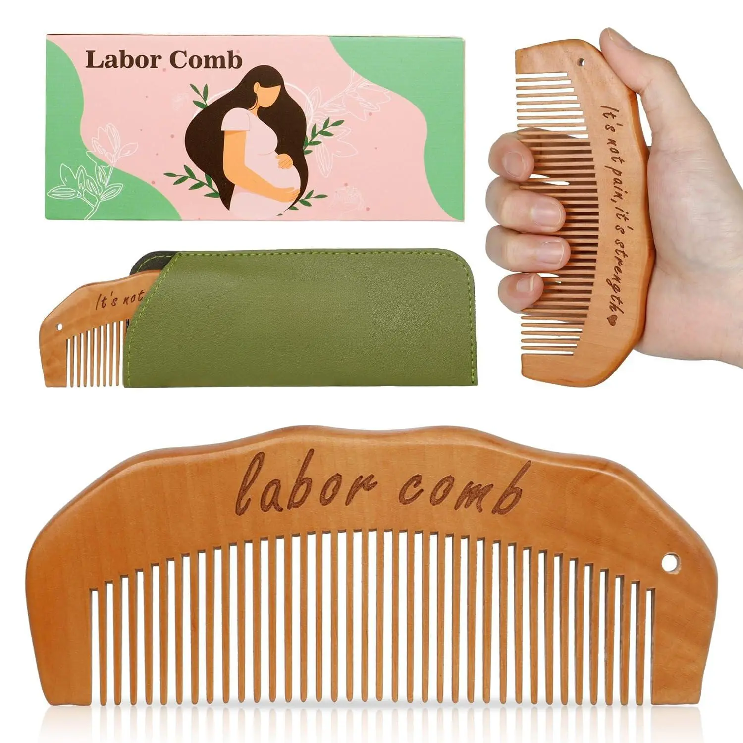 Birth Comb for Women Labor, Wooden Labor Comb Natural Labor and Delivery Essentials, Birthing Comb Labor Gifts for Pregnant Women, Wood Comb Pregnancy Must Haves (Designed for Moms)
