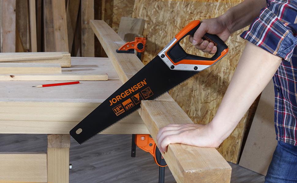 #JumpstartSale JORGENSEN 15” Hand Saw, Black Coated Coarse Handsaw 8TPI for Wood Cutting, Ergonomic Non-Slip Aluminum Handle for Sawing, Trimming, Gardening, Pruning, PVC