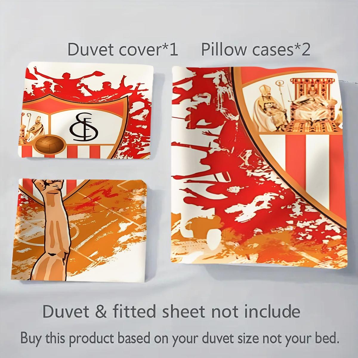 3Pcs,Sevilla Fútbol Club inspiration  three-piece bedding set, soft, comfortable and skin-friendly, universal in all seasons, bedding set, no pillow core, no quilt core, suitable for bedrooms, guest rooms - (1 quilt cover + 2 pillowcases)