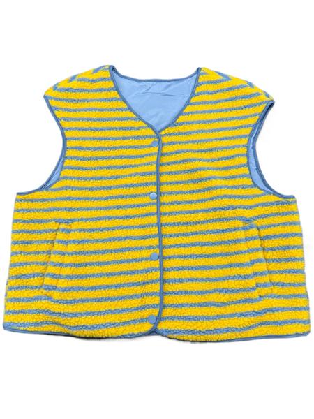 Women's Striped Lamb Wool Sleeveless Winter Warm Jacket, Round Neck Button Vest with Pockets, Casual Fitted H-type Design, Womenswear