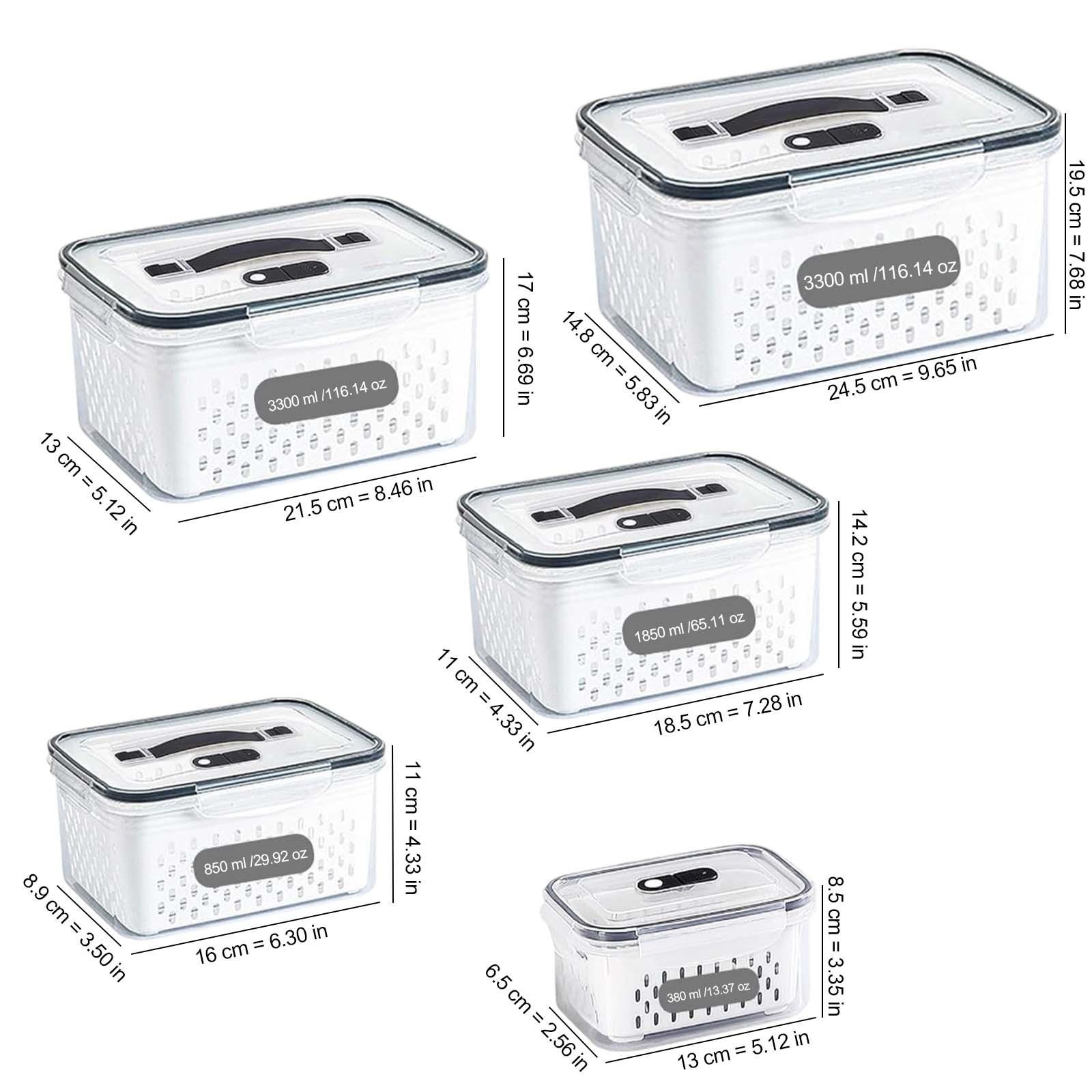 3pcs/5pcs Large Capacity Storage Boxes, Water Drainage/food Preservation Dual-Function Fruit Vegetable Containers, Lid with Handle Refrigerator Box