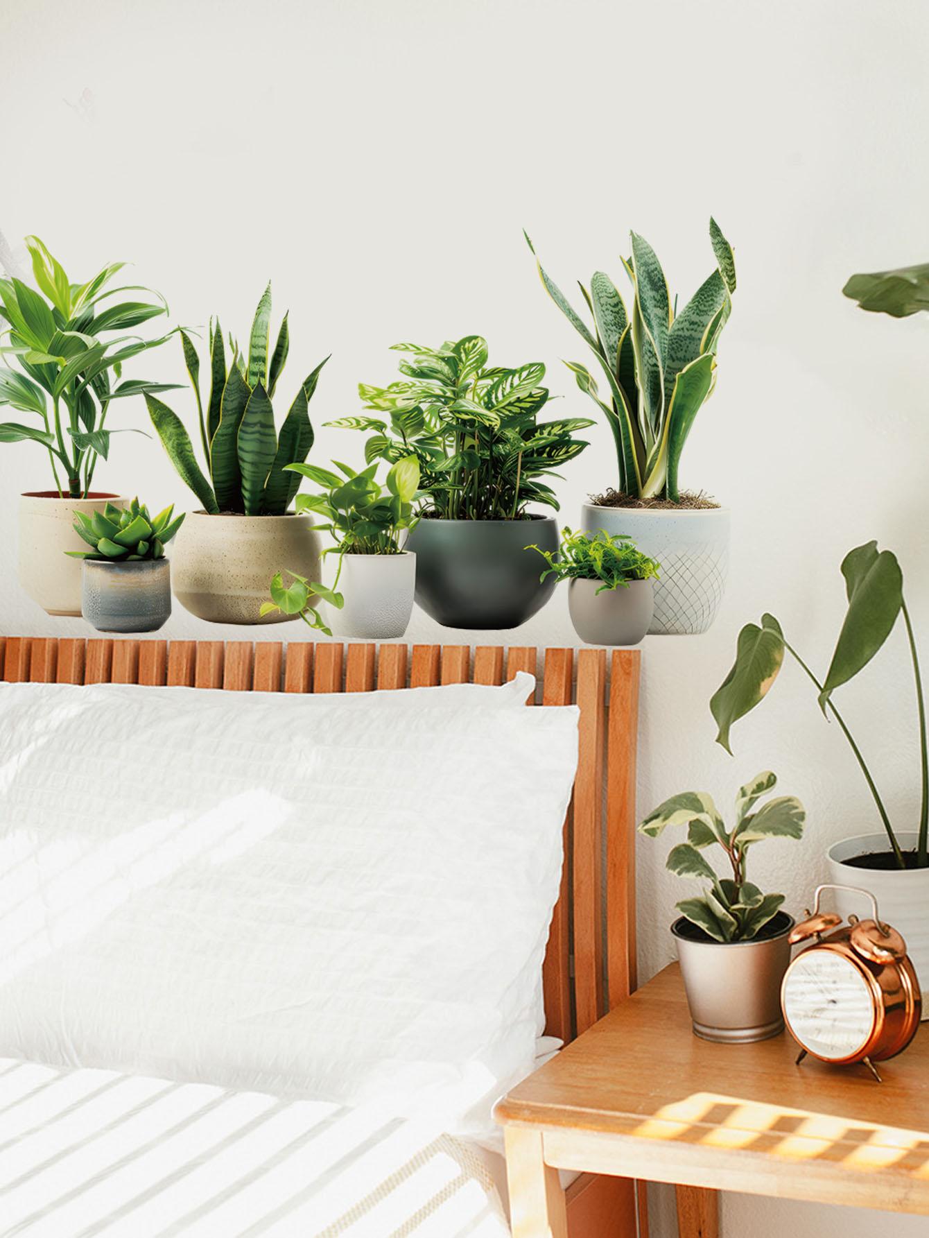 Plant Wall Sticker, Peel and Stick Removable Wall Art Decal, PVC Self-Adhesive, Living Room Bedroom Office Decor