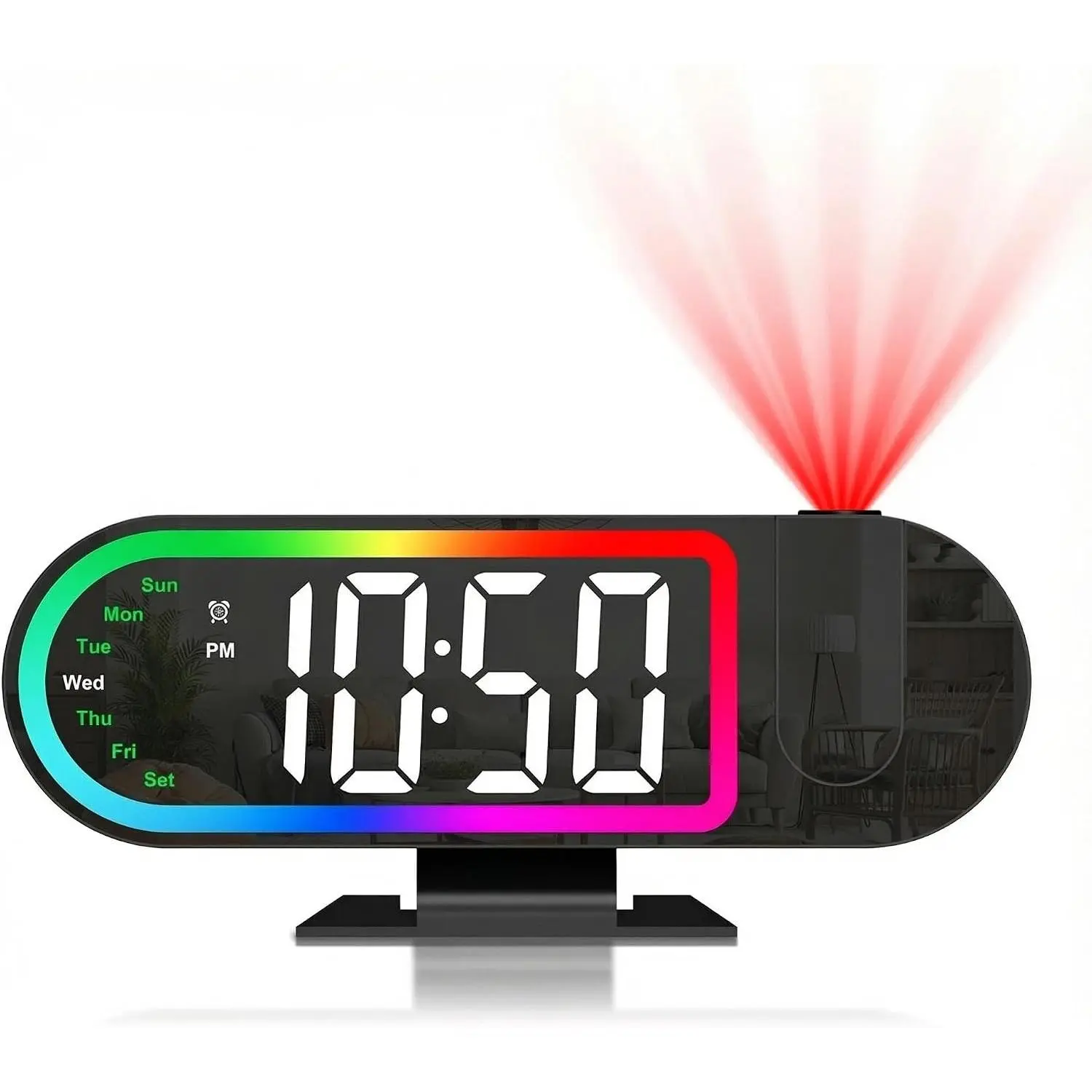 Projection Alarm Clocks for Bedrooms, 2026 New 8.5" Large LED Display Clock with 180° Rotatable Projector, 3 Brightness, 17 RGB Night Light, Snooze, Temp, USB Charger for Home