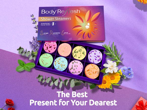 Bodyrefresh Shower Steamers Aromatherapy — 8 Pack Shower Bombs with Natural Essential Oils, Organic Plant Fragrance, Stress Relief, Self Care Relaxation Home SPA, Birthday & Valentines Day Gifts for Women, Gifts for Her, Teacher, Her