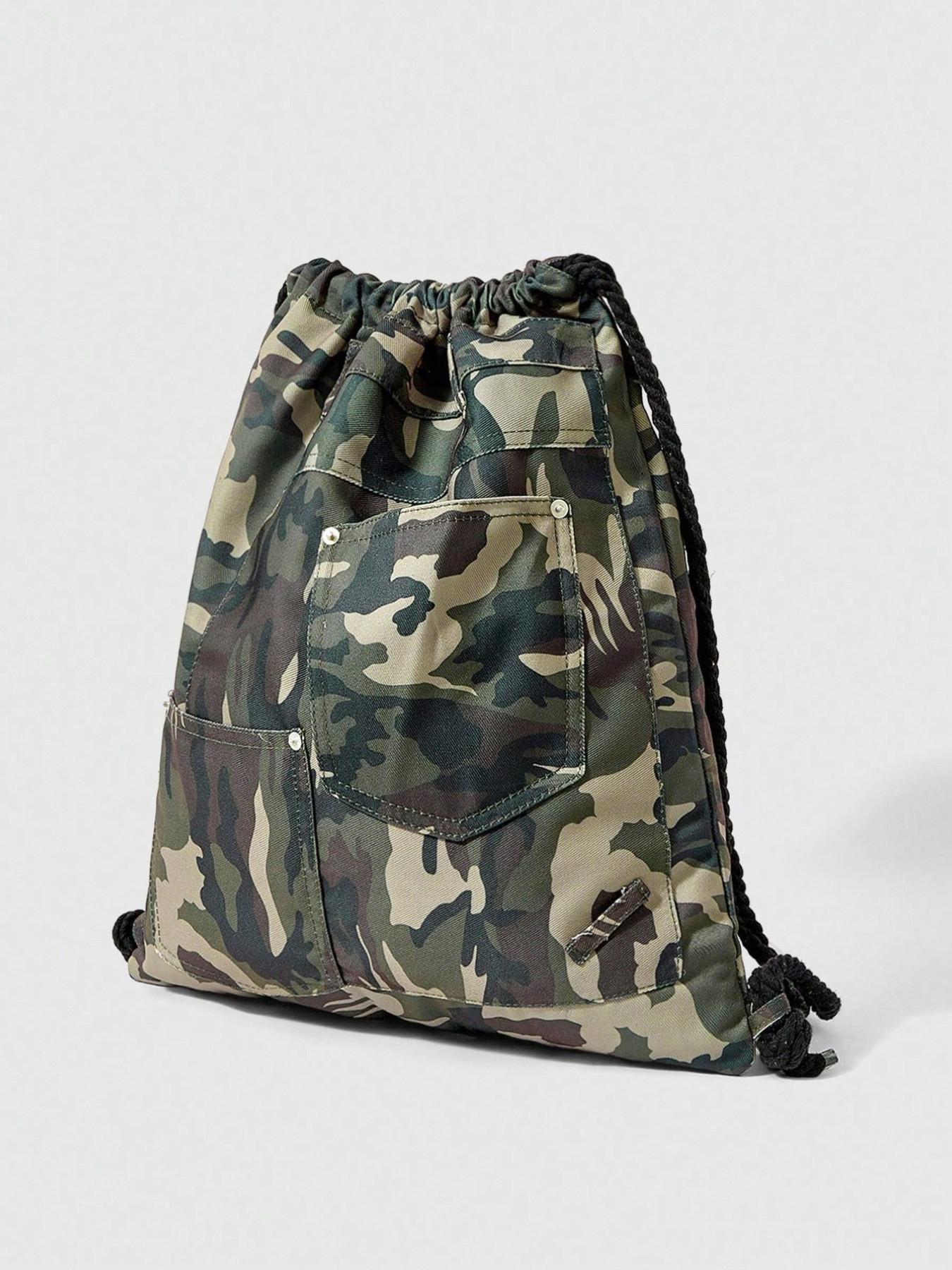 Camouflage Drawstring Backpack, Large Capacity Multi-Pocket Casual Unisex Bag, Suitable for Commuting, Social Events, Shopping