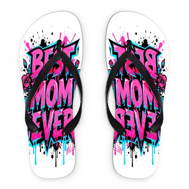 2026 Summer New Women's Flip Flops, Open Toe, Flat Heel, Multiple Colors & Sizes Available, BEST MOM EVER Graffiti Design, Ideal for Mother's Day/Easter/Holiday Gifting, All - Season Fashion Sandals, Dry - Clean Friendly, Trendy Women's Footwear