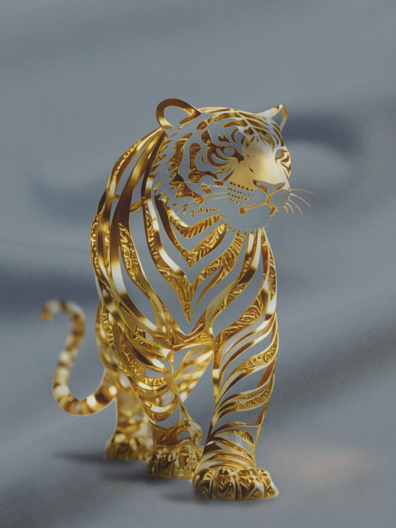 Summer Men's Sporty Short Sleeve T-Shirt, Quick-Dry Breathable Round Neck, Loose Fit, Golden Tiger Print, Casual Daily Wear, Multiple Colors Available