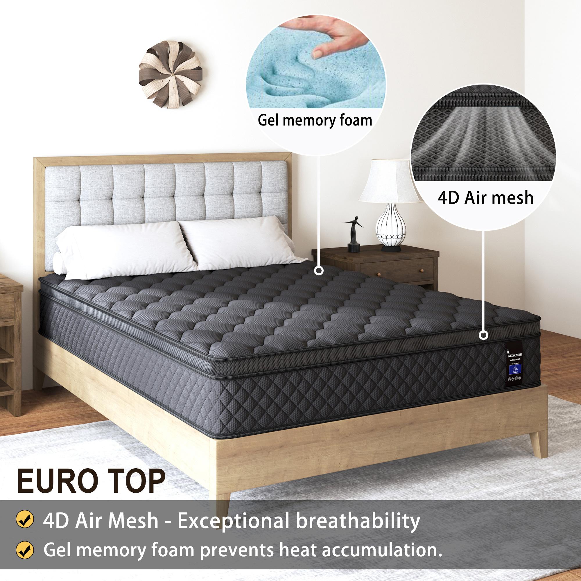 10"12"14" Twin Full Queen King Size Mattress in a Box Hybrid Spring Gel Memory Foam,  Euro Top Medium Firm Ergonomic Mattresses for Motion Isolation, Edge Support, 100 Night Trial
