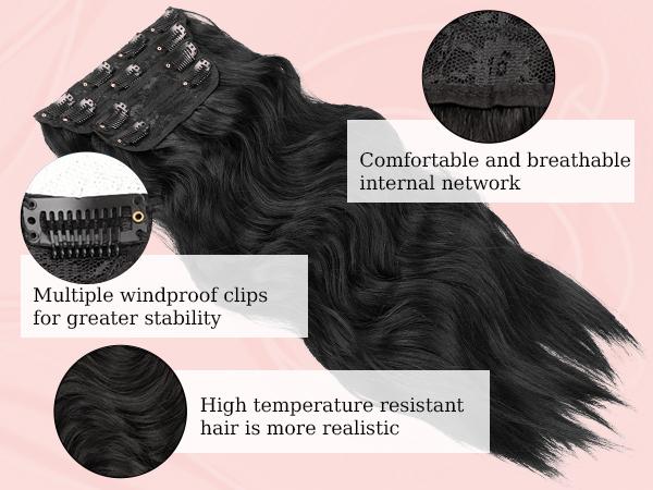 Fxmongyi Clip-in Hair Extensions 24/20 inch Synthetic Long Wavy 4PCS Thick Hairpieces Double Weft Natural Hair Extensions for Women Fxmongyi Clip-in Hair Extensions 24/20 inch Synthetic Long Wavy 4PCS Thick Hairpieces Double Weft Natural Hair Extensions for Women