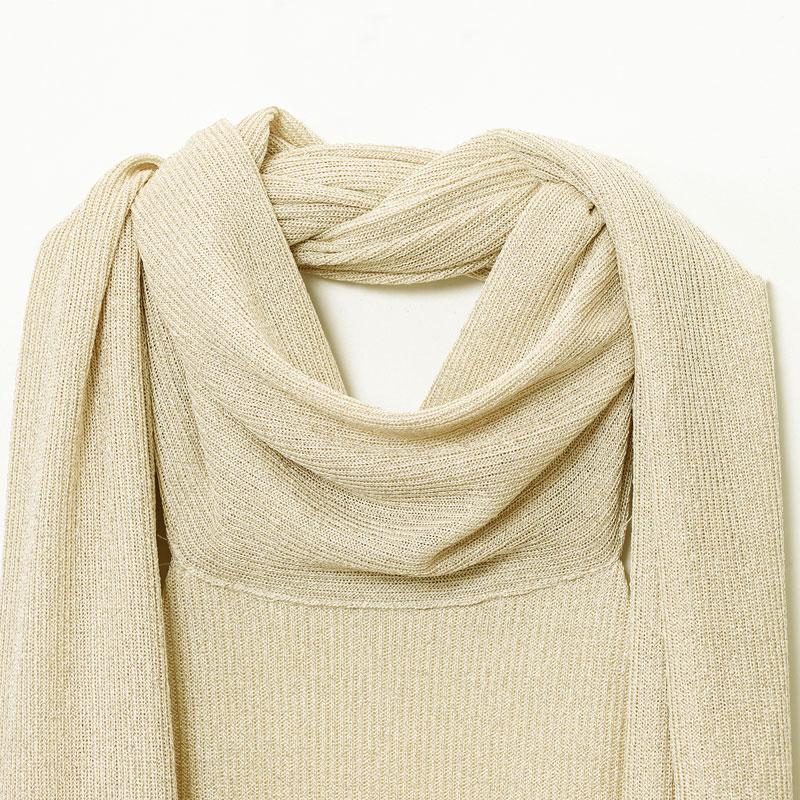 Beige Top With Scarf Detail Unique Draped Scarf - Neck Sleeveless Blouse Layered Women's Piece Metallic Thread Tank Top Resort Vests Elegant Spaghetti Strap