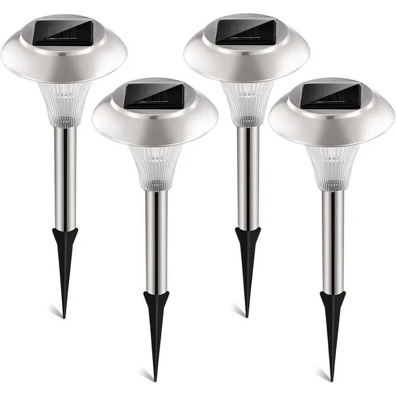 4-Pack Outdoor Solar Pathway Lights, IP44 Waterproof Color-Changing Landscape Lamps, 10-Hour Long-Lasting Lighting for Lawn Driveway Walkway-472, Stainless Steel, Garden Stakes