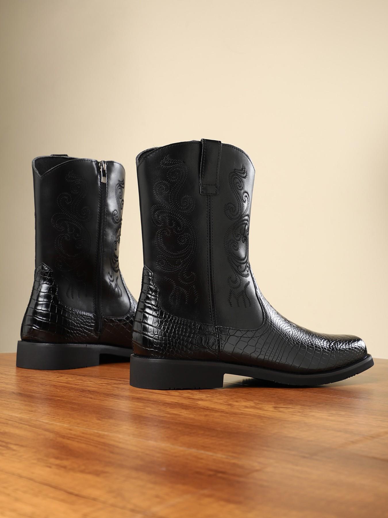 Men's Over-The-Knee Boots Business Casual Round Square Toe Rubber Sole Daily Office Wear, Comfortable and Stylish Footwear