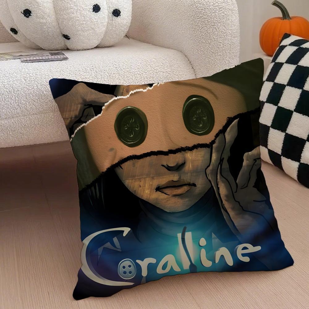 anime hot cute Coraline Pillow Case Anti-dustmite Pillowcase Sofa Cushion Cover with Invisible Zipper Silky Short Plush Polyester Microfiber Fabric White Available in Different Sizes for Home Bed Use