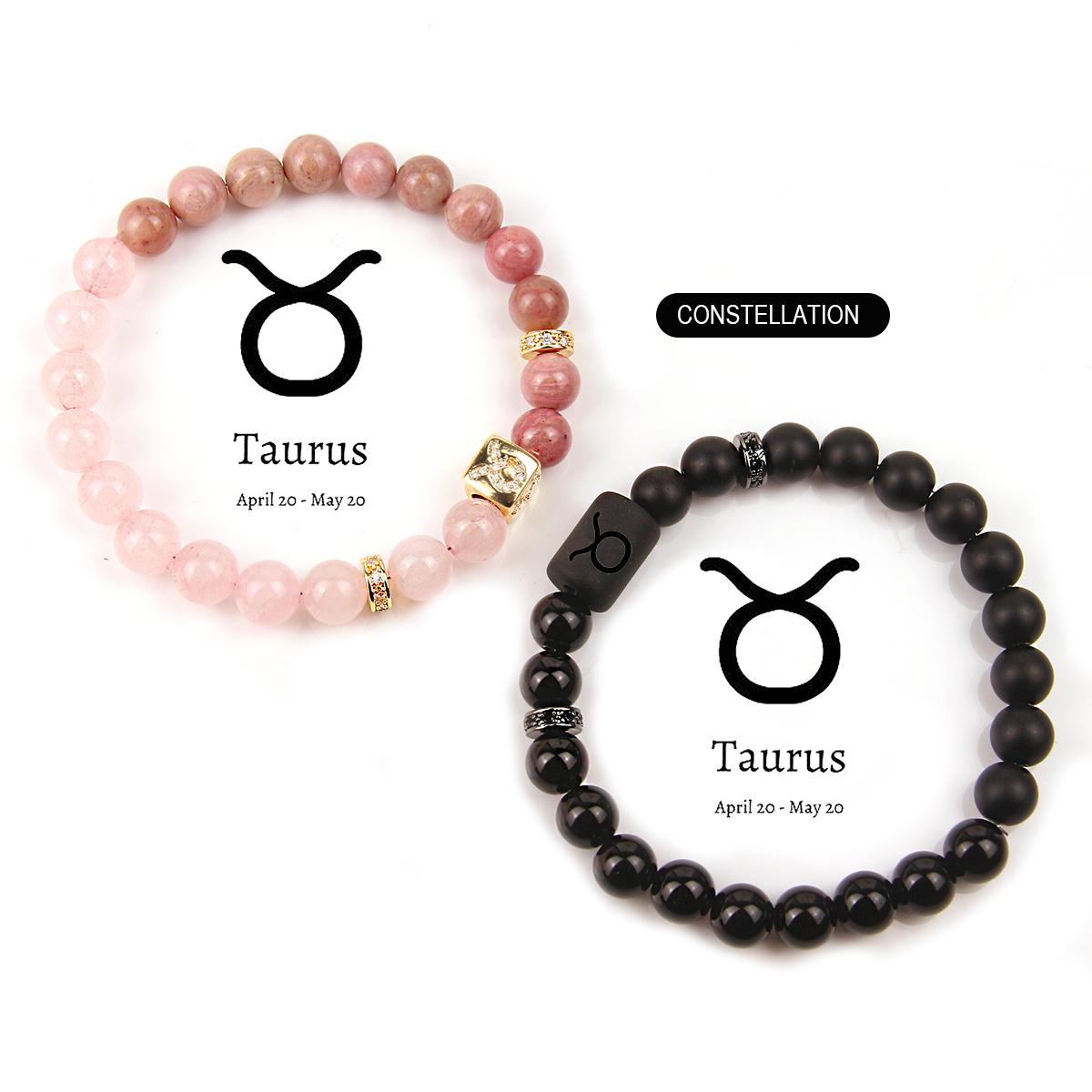 Constellation Design Couple Bracelets Crystal Bead Rose Quartz Rhodonite Black Obsidian Black Onyx Handmade Beaded Zodiac Bracelet Jewelry Gifts for Women Men