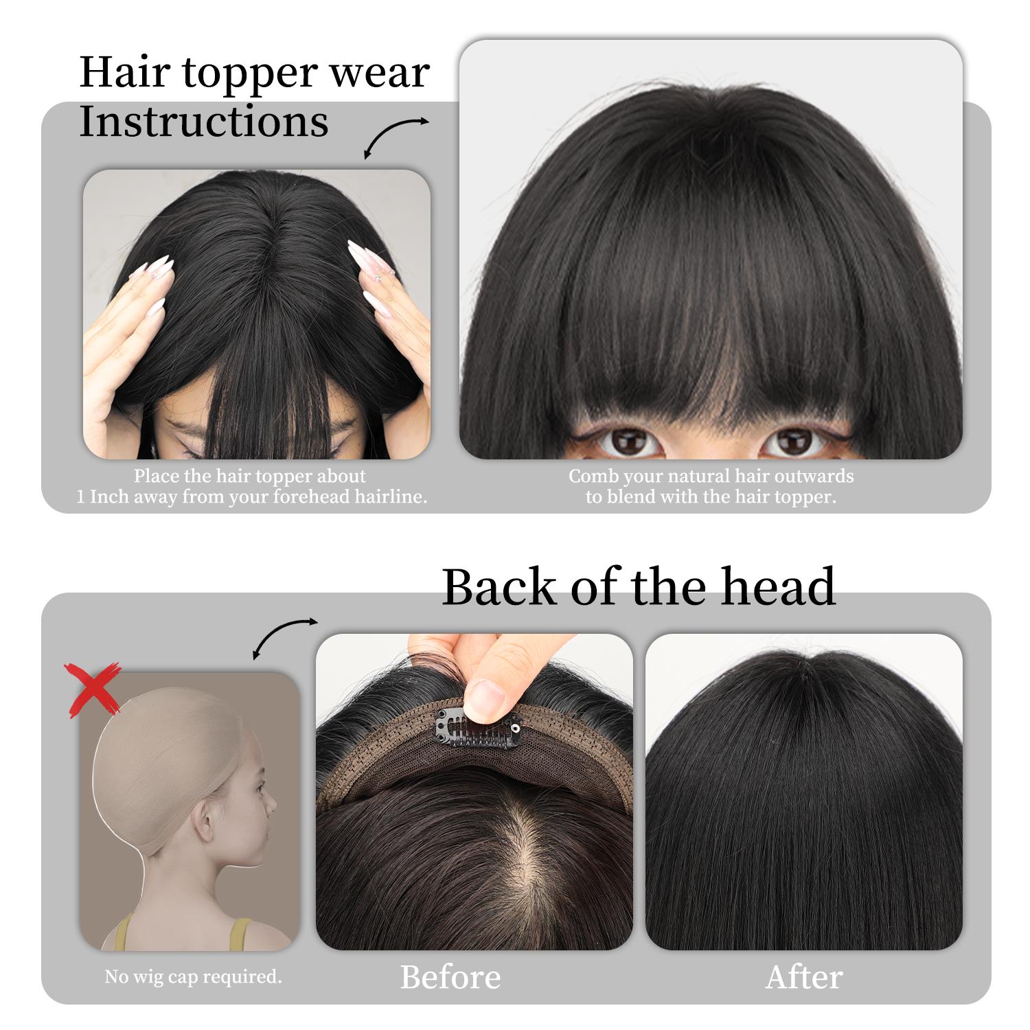 ONLYCUTE Hair Topper with Bangs 18 inch Synthetic Slightly layered Hair Piece No Wig Cap Required Large Hair Piece Natural Invisible hair toppers for Women