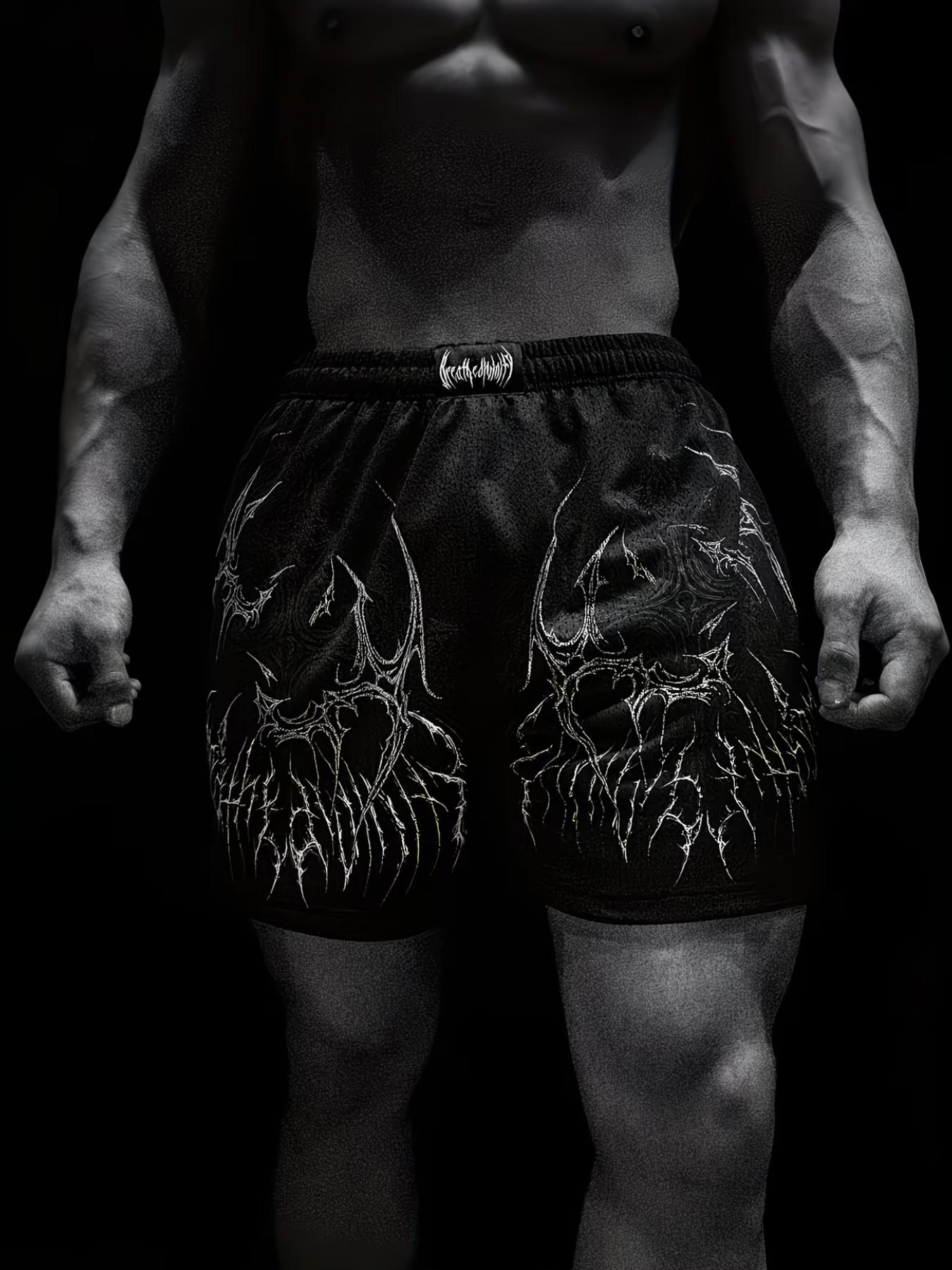 Men's Gothic Thorn Print Sport Shorts, Loose Comfortable Breathable Half-Length Pants, Cool Fitness Running Beachwear