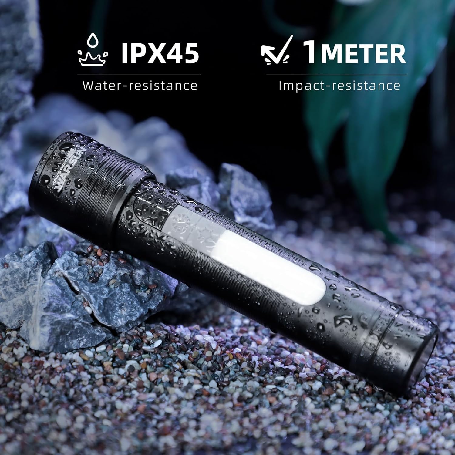 WARSUN LED Flashlight, Magnetic Flashlight Super Bright, Tactical Flashlight with Cob Sidelight,1200LM, 5 Modes, High Powered Zoomable Small Flashlight for Camping, Emergency, Home, Outdoor emergency