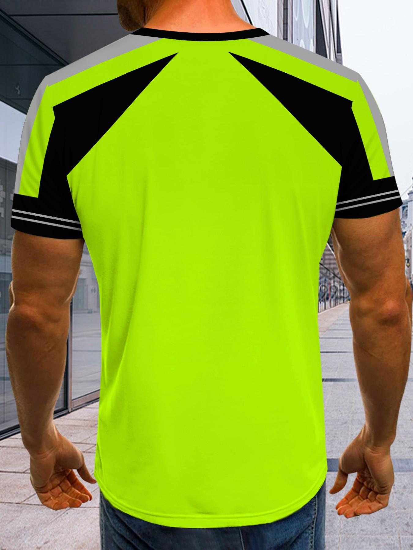 Men's Fluorescent Skull T-Shirt, Construction Worker Style, Half Sleeve, Loose-Fit, Casual Fashion, Long Clothing