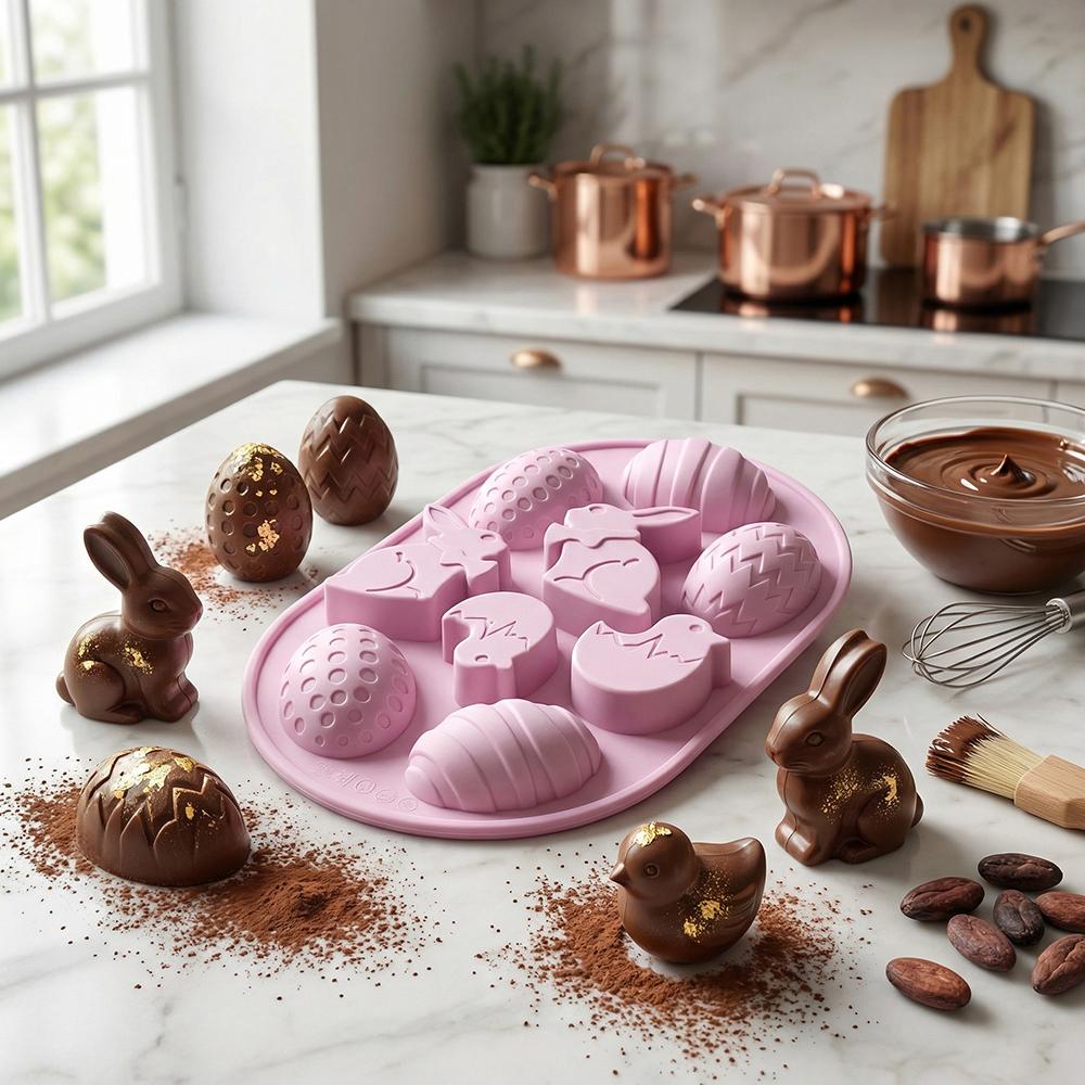3pcs 9-Cavity Resurrection Egg Bunny Silicone Mold DIY Chocolate Baking Tray for Easter Party Bomb Mousse Cake Making