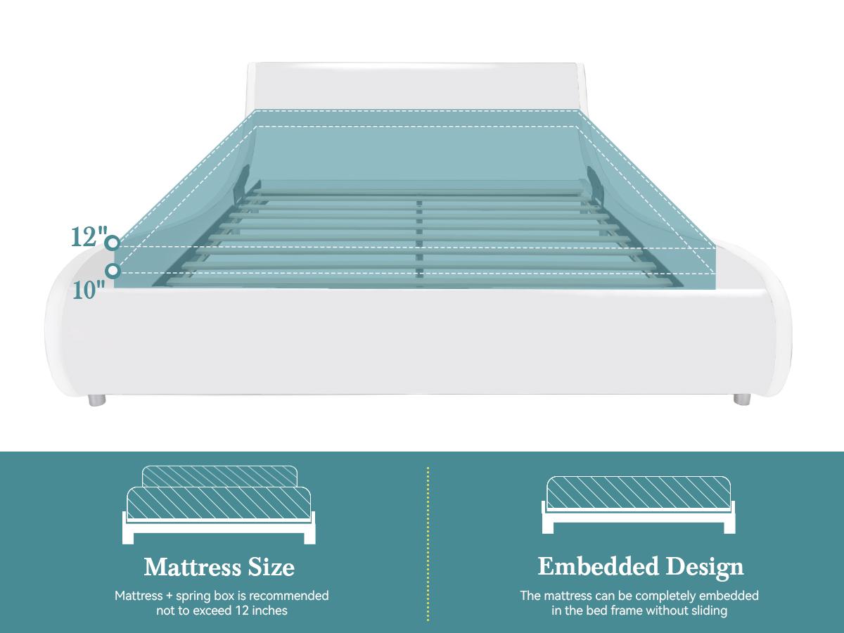 HOOMIC Upholstered Platform Bed Frame【Frame Only No Mattress】with Faux Leather Headboard, Modern Sleigh Design, Low Profile, No Box Spring Needed, Full/Queen/King Size,Black/White/Black & White